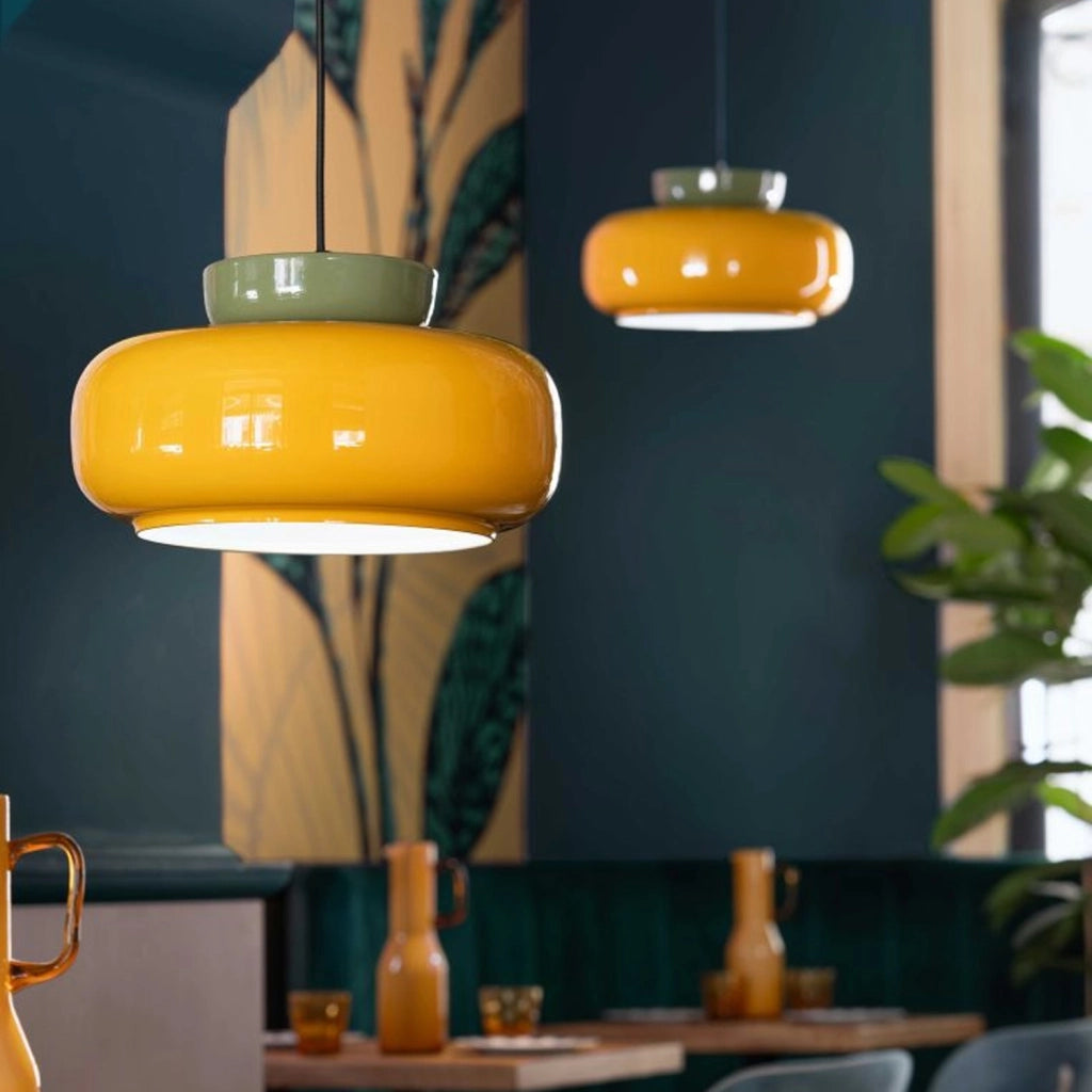 Sospensione Vintage Decò Maracana Ceramica-Vetro Giallo-Verde 1 Luce E27