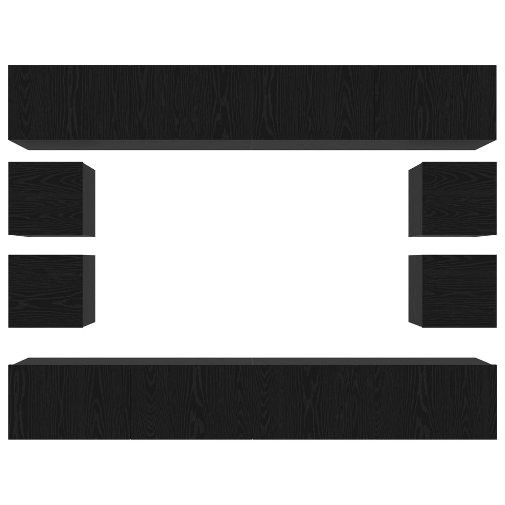 Set di mobili TV  a 8 pezzi montato a parete in rovere nero legno ingegnerizzato