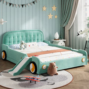 Letto per bambini 140 × 200 cm con scivolo e scala, montaggio sinistra/destra, senza materasso, in velluto bluverde