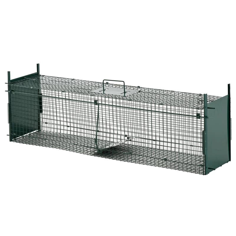 GABBIA TRAPPOLA PER ANIMALI VIVI CON DOPPIA PORTA 100X25X28CM VERDE SCURO