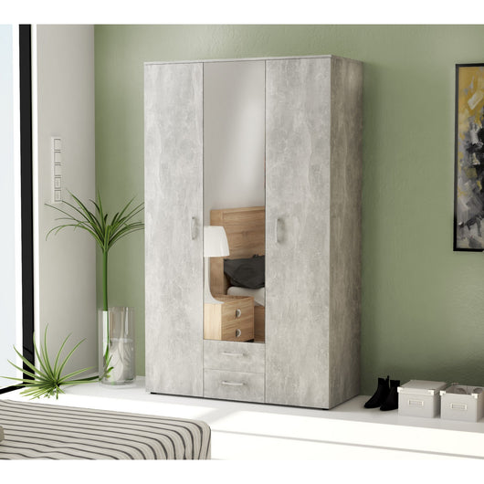 kit armadio 3 ante + 2 cassetti + specchio 121x200x54 cm cemento k4298 cod:ferx.998