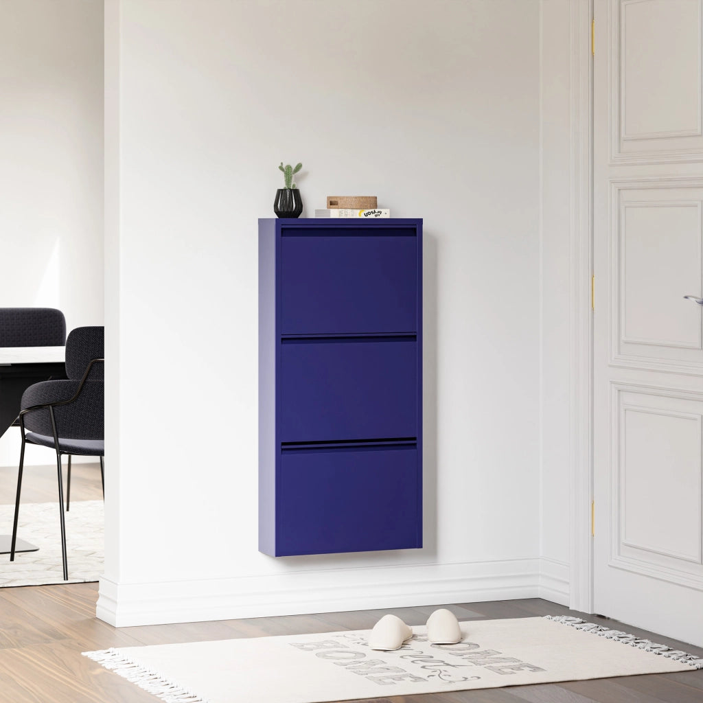 Scarpiera Sokndal con 3 Contenitori Ribaltabili Portascarpe in Metallo - Blu Notte [en.casa]