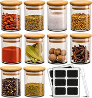 Set di contenitori per erbe da dieci bicchieri in vetro con dieci etichette, 120 ml, ermetici, lavastoviglie.