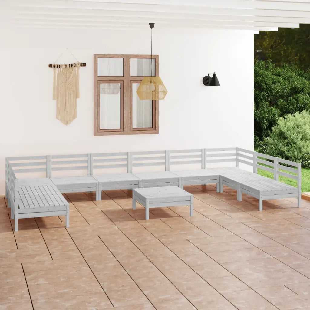 Set Divani da Giardino 11 pz Bianco in Legno Massello di Pino cod mxl 36822