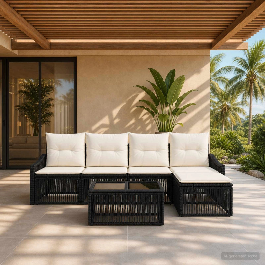 Set Divano da Giardino 6 pz Nero polyrattan 3435994
