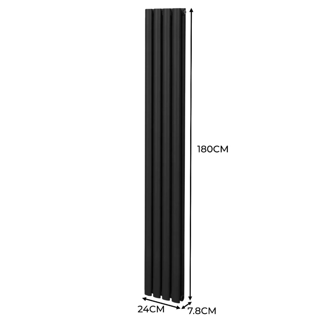 Radiatore a colonna ovale e valvole cromate TRV Designer nero 1800mm x 240mm