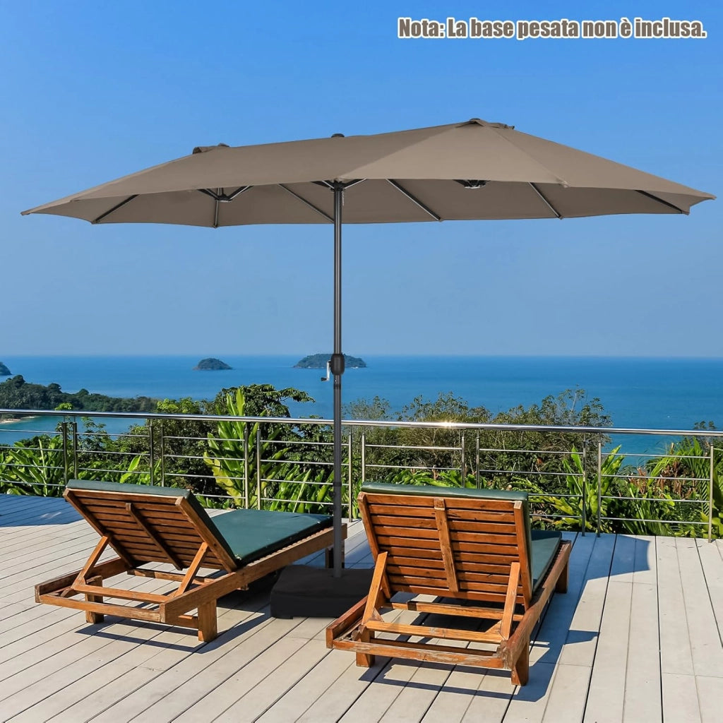 Ombrellone da Giardino Doppio 470 cm, Ombrello per Esterno con Manovella e 12 Stecche, Ombrello Rettangolare Pieghevole, per Giardino Piscina Terrazza, 470 x 280 x 245 cm (Marrone)