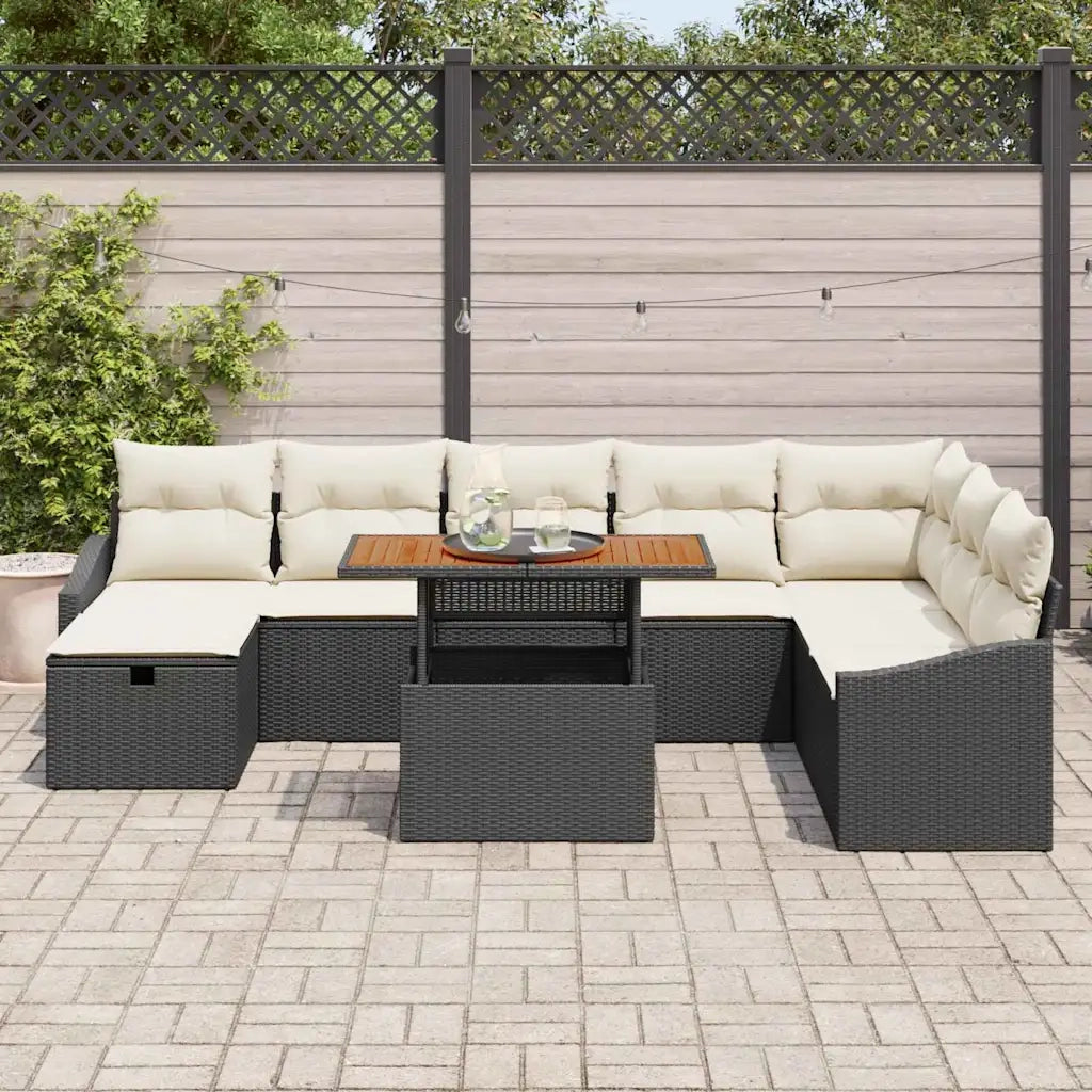 Set Divano da Giardino con cuscino 9 pcs Nero polyrattan 3360037