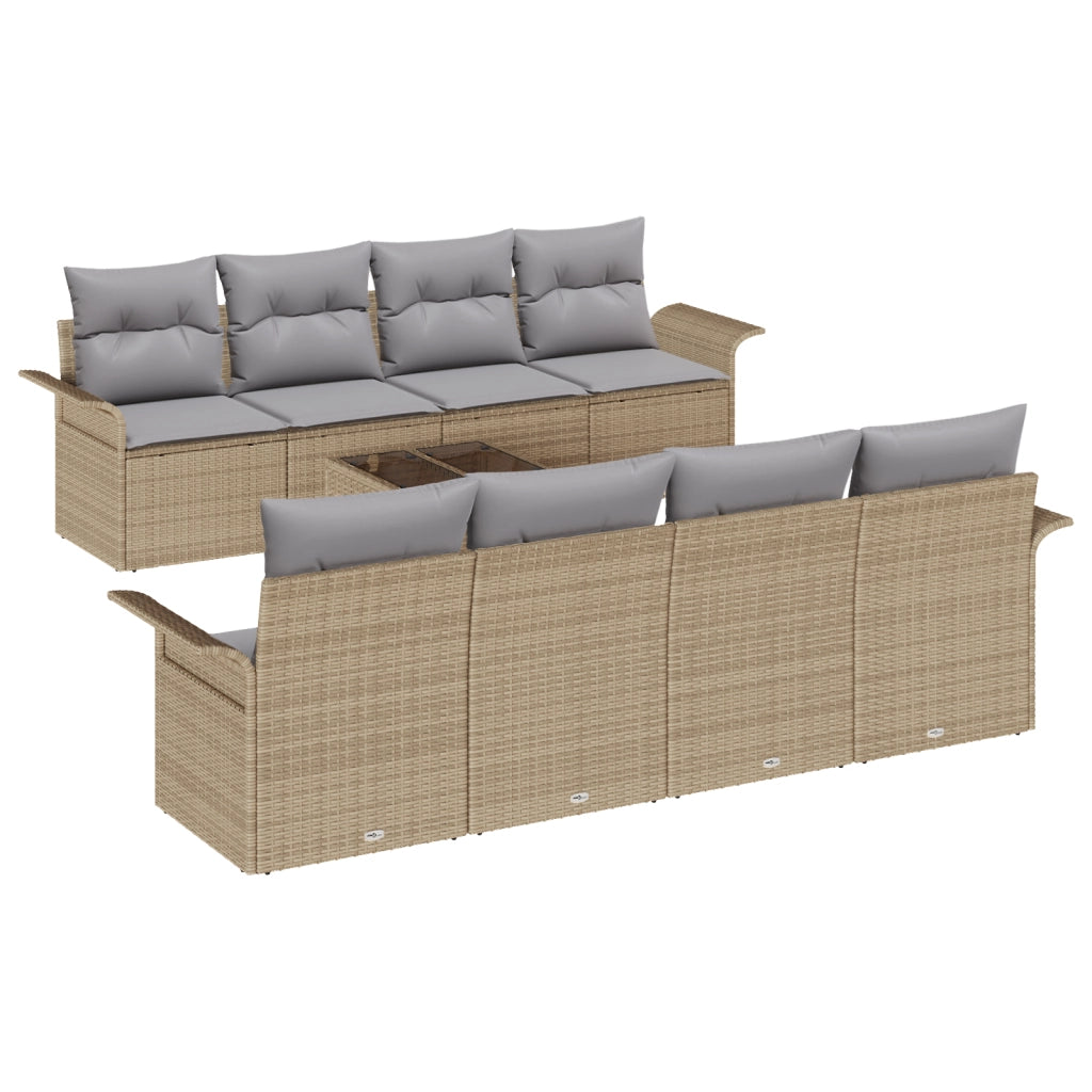 Set di SofÃ  da Giardino 9 Pezzi con Cuscini Beige in Rattan Sintetico