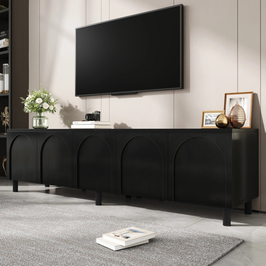 Mobile TV Basso ¨C MINIMAL ¨C Bianco, 5 Ante, Truciolato e MDF, Gambe in Metallo