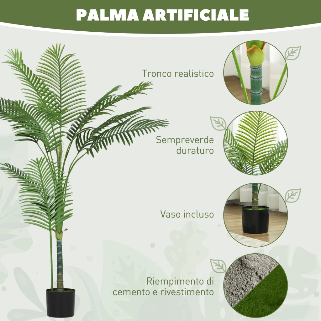 Pianta Artificiale Areca Alta 150 cm per Interni con Vaso in PE Verde