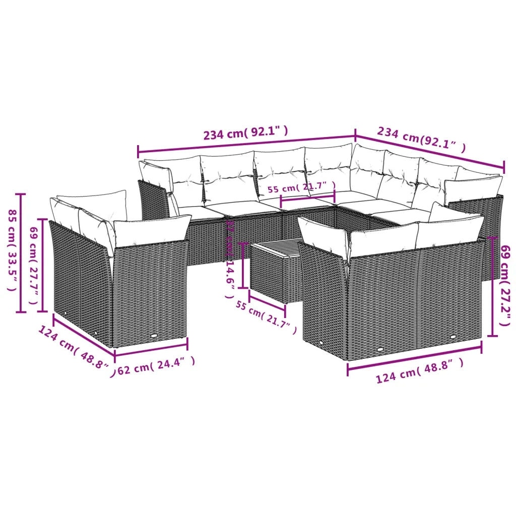 Set Divano da Giardino 12 pz con Cuscini Beige Misto Polyrattan 3256276