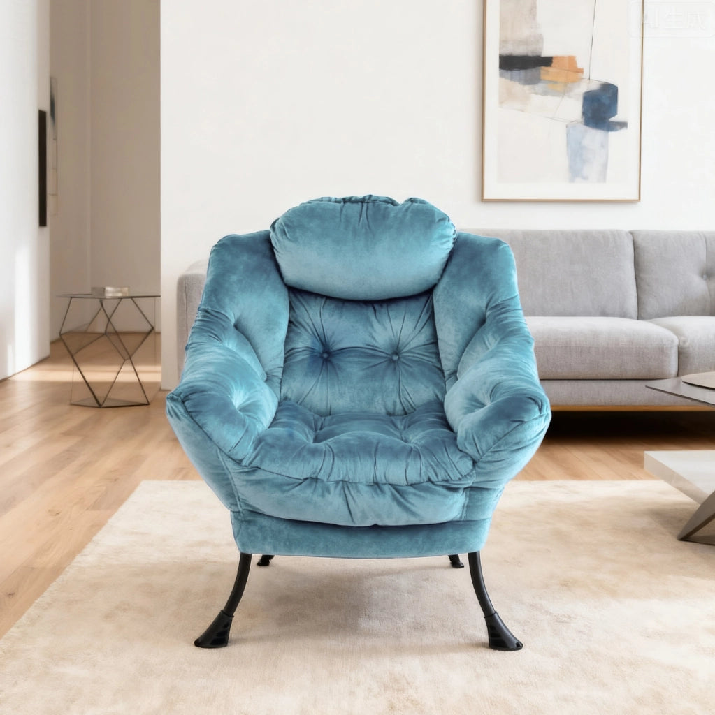 Poltrona relax con pouf blu in tessuto e metallo 72x80x93 cm per salotto