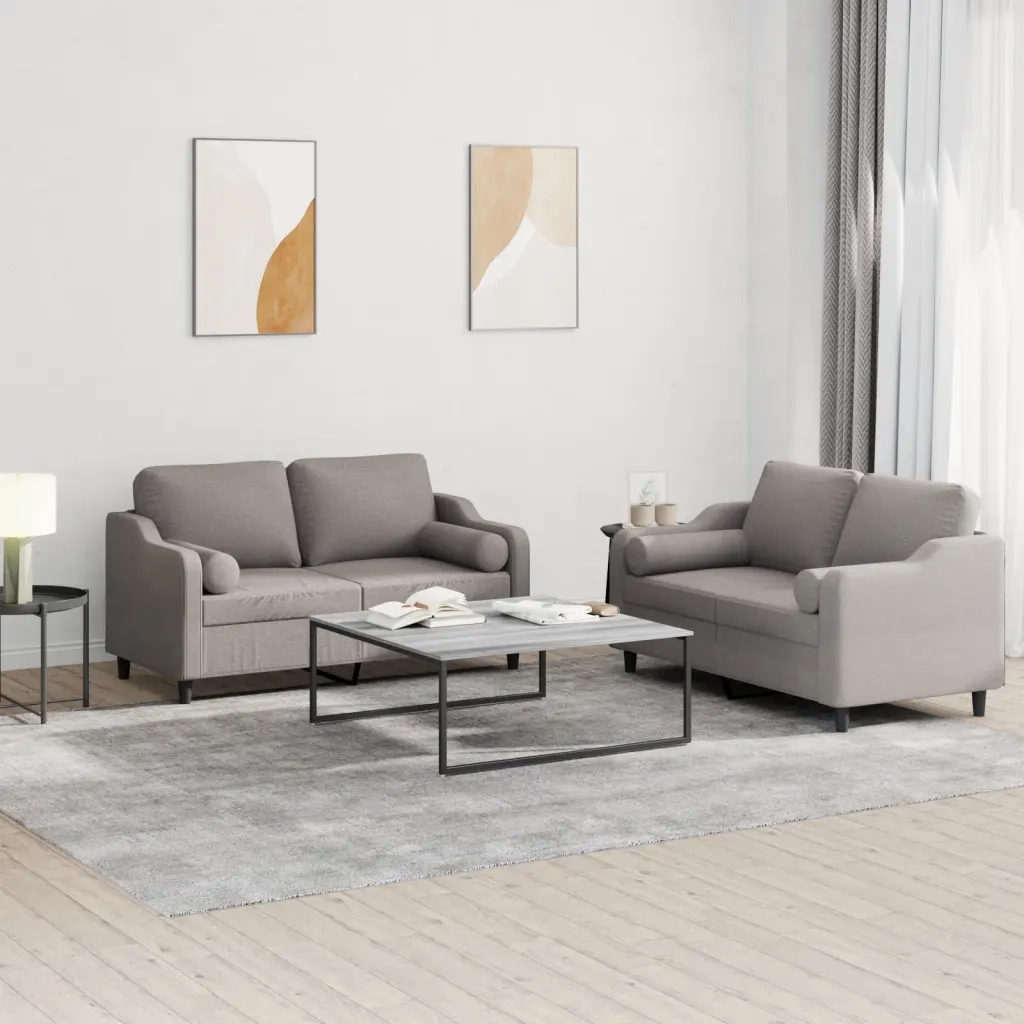 Set Divani 2 pz con Cuscini Tortora in Tessuto