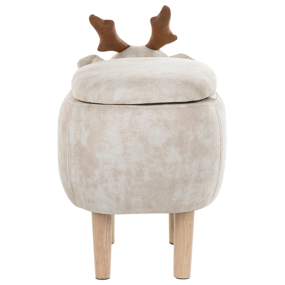 Sgabello per bambini con animali renna Tessuto in poliestere beige Gambe in legno imbottite contenitore Poggiapiedi per asilo nido