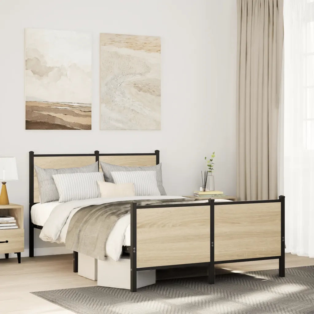 vidaXL Giroletto senza Materaso in Metallo Rovere Sonoma 120x190 cm