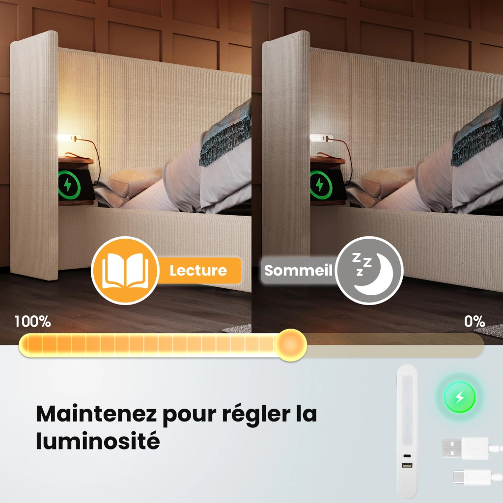 Letto Contenitore Letto Matrimoniale 160×200 cm con USB; Tipo C e Lampada da Lettura; senza Materasso