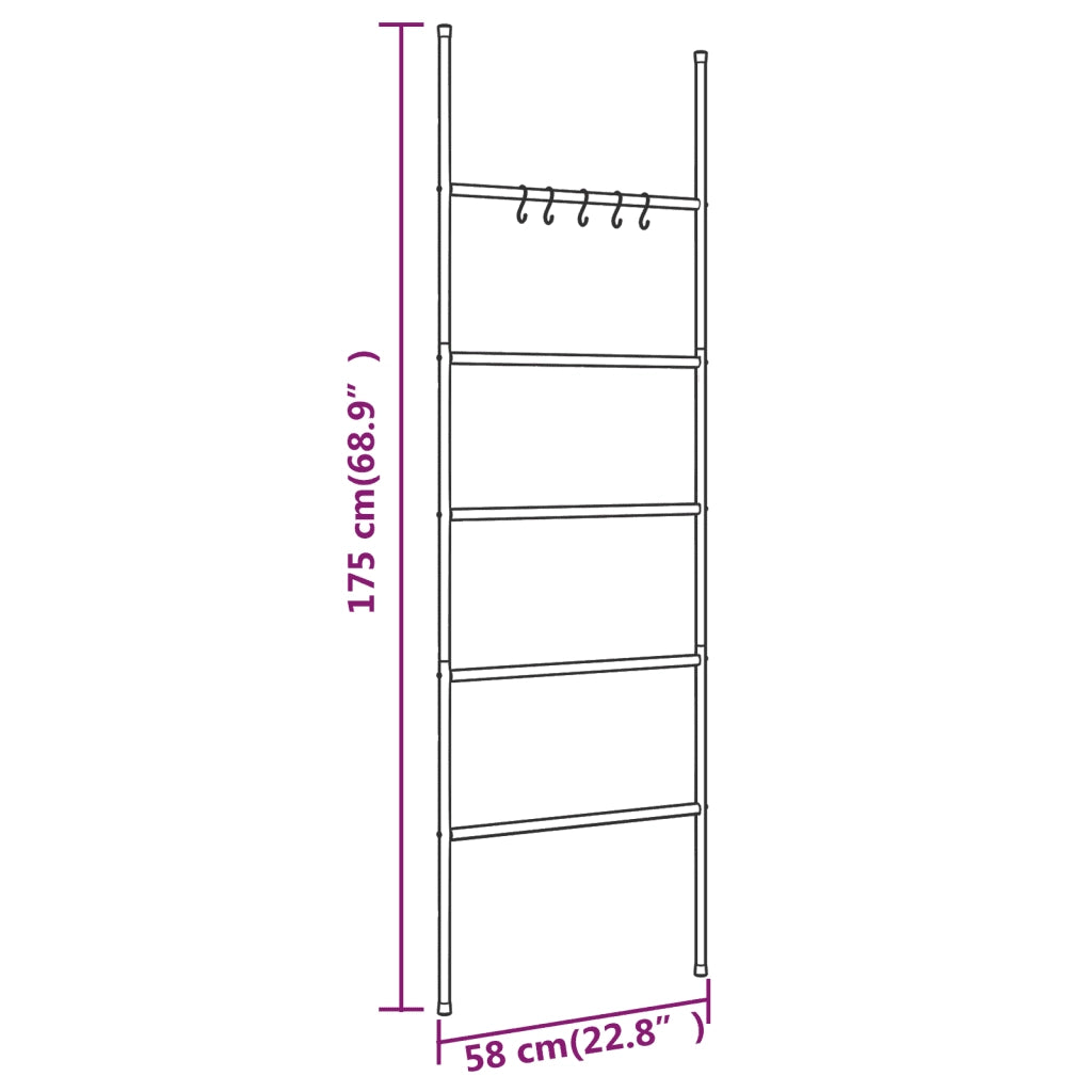 Scala portasciugamani a 5 ripiani nera 58x175 cm in ferro CFW4672828