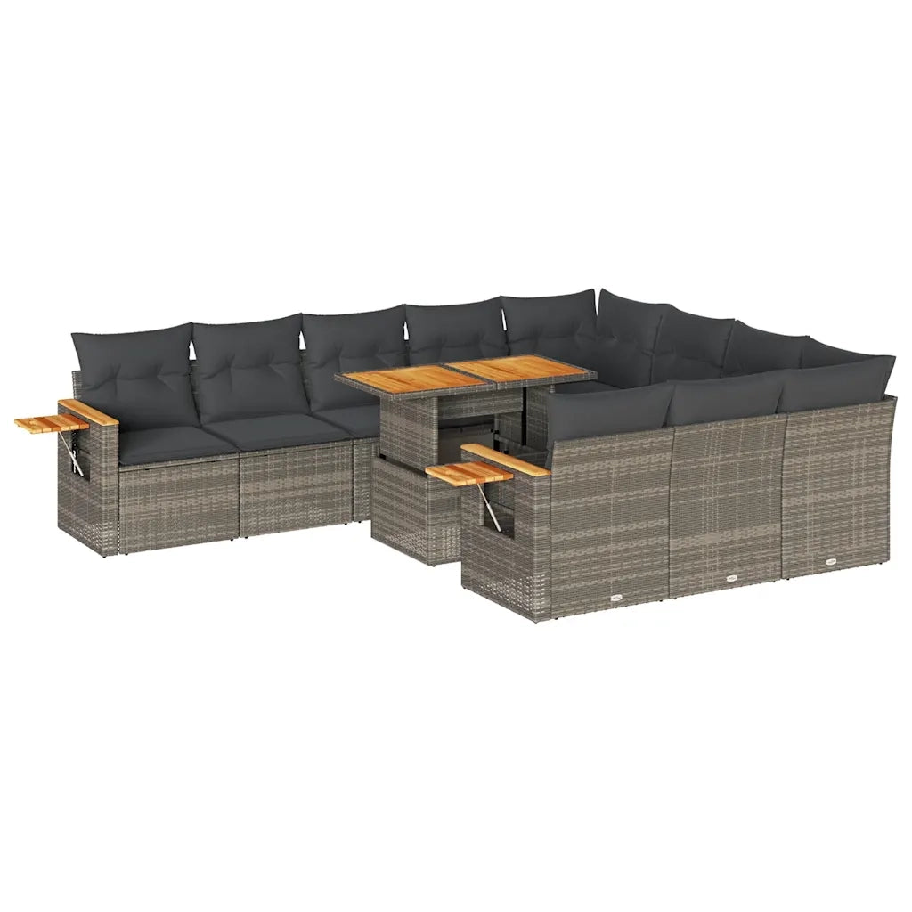 Set Divani Giardino 11 pz con Cuscini Polyrattan Acacia Grigio