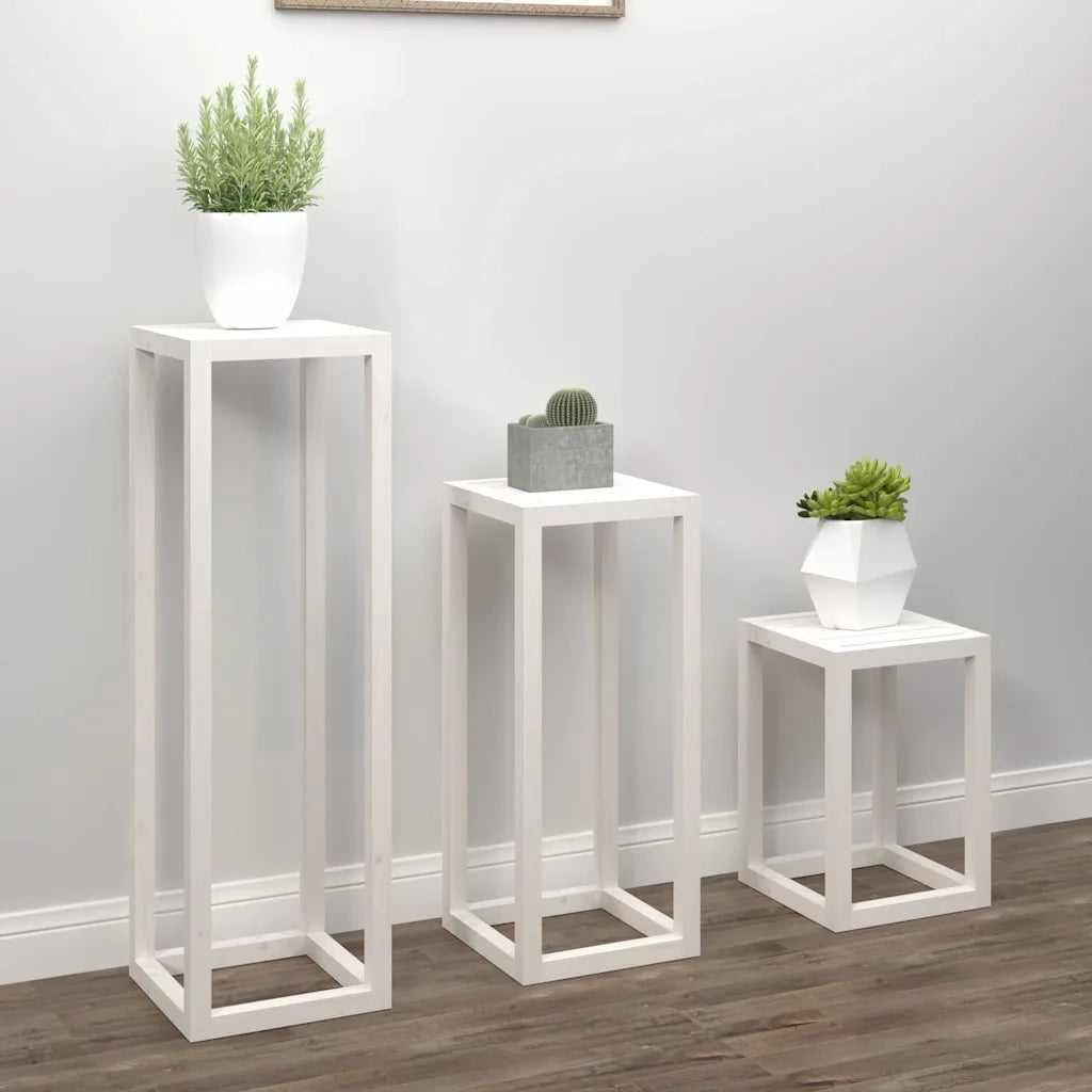 Set Supporti per piante | Sostegno per piante 3 pz Bianco in Legno Massello di Pino