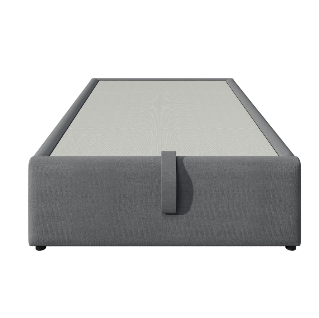 Letto contenitore 90x200 cm senza testiera con USB e USB-C in cotone e lino grigio