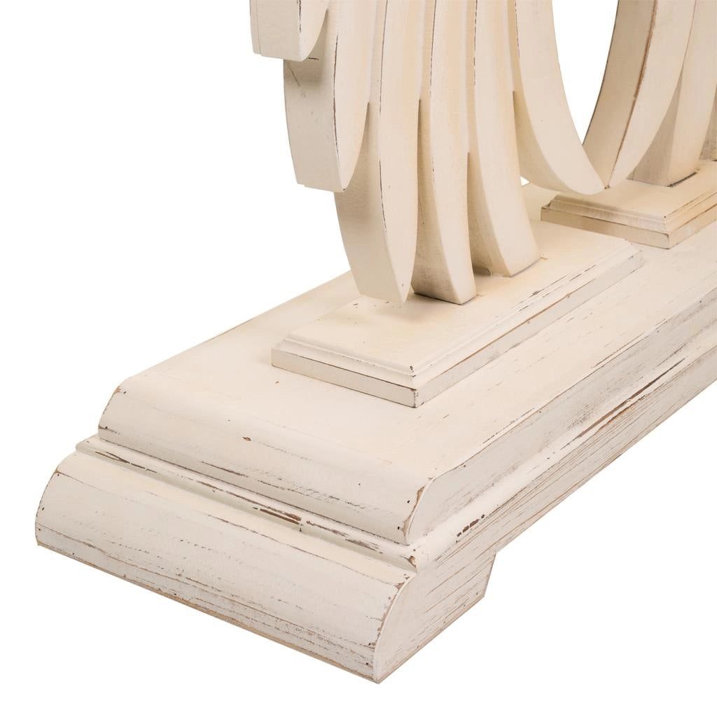 Mobile da ingresso in legno bianco intagliato 150x40x101h