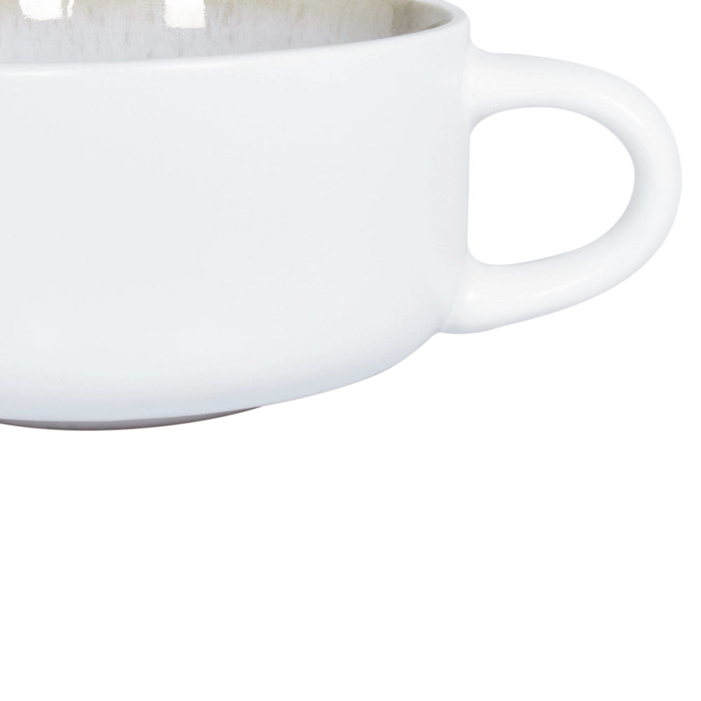 Set di 8 tazze con piattini per tè e caffè Gres caolino fatto a mano con smalto reattivo Bianco