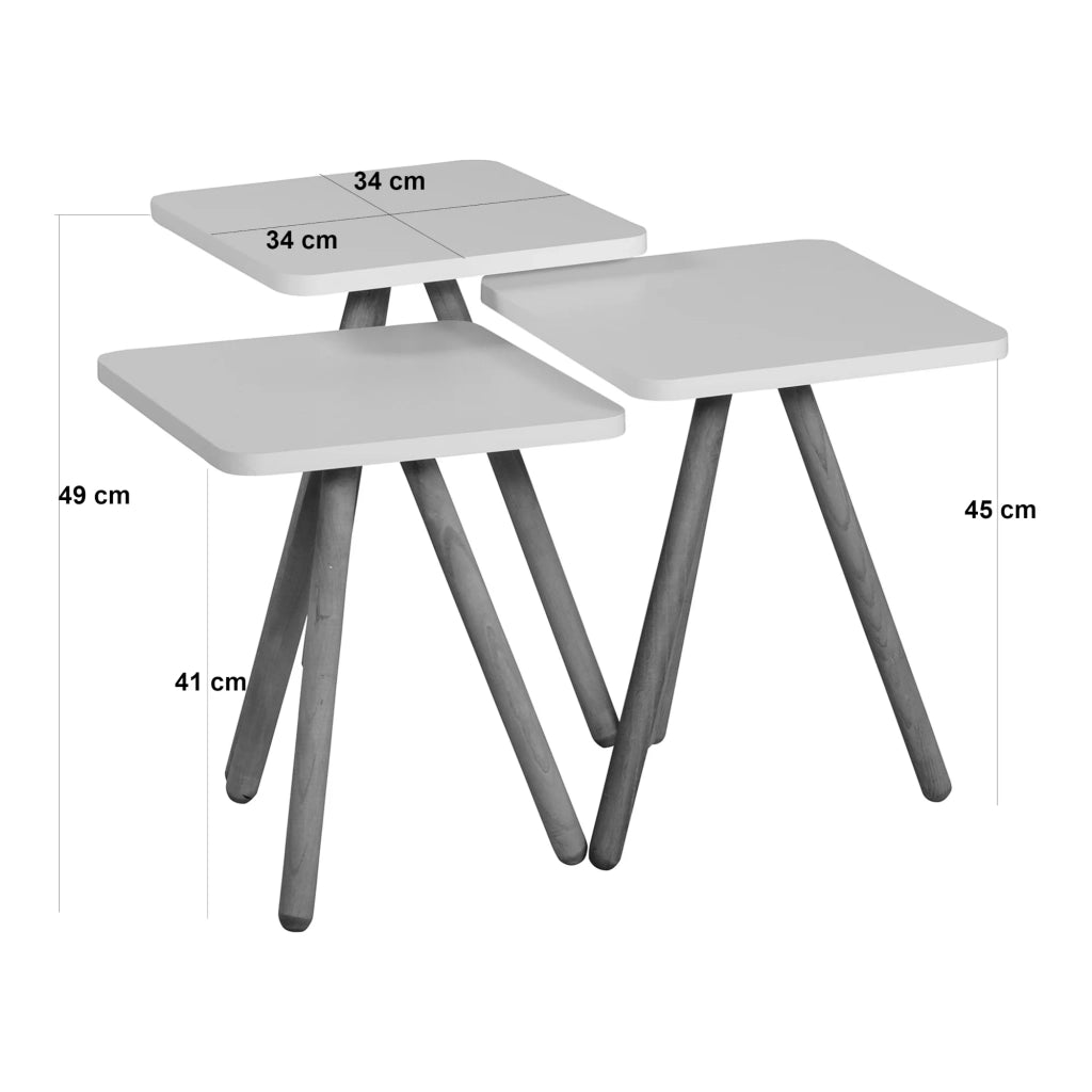 Set di 3 tavolini laterali quadrati a treppiede bianco/grigio/rosa 03_0008388