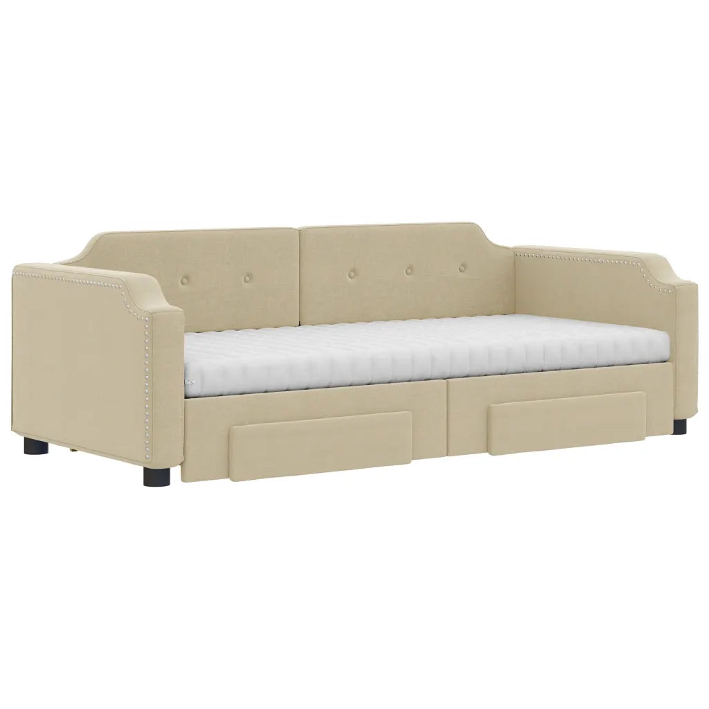 Divano Letto Estraibile con Cassetti Crema 90x200 cm in Tessuto 3197692