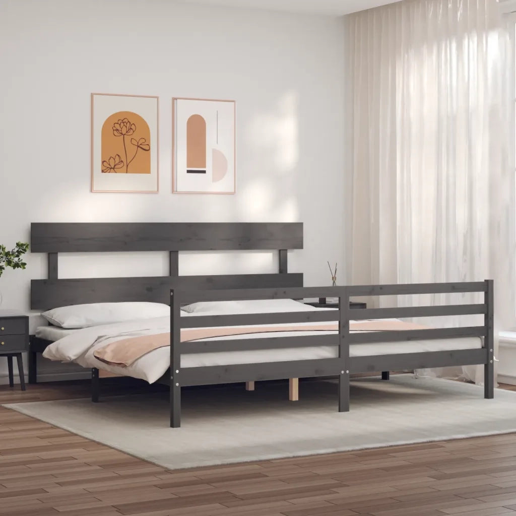 Giroletto con Testiera-Struttura Letto con testiera Grigio 200x200 cm in Legno Massello 892364