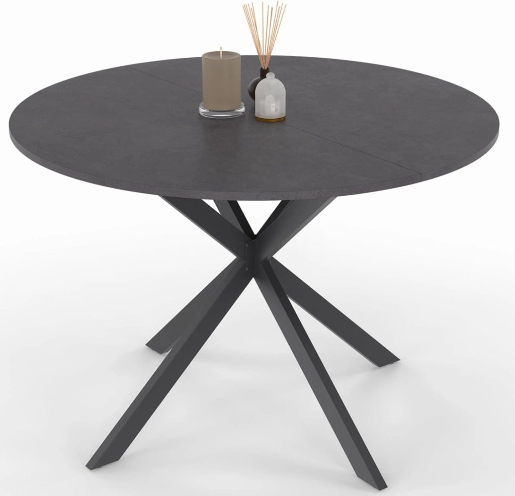 JASPE Tavolo da pranzo rotondo per 6 persone con piano effetto cemento e gamba a ragno grigio antracite 110 cm