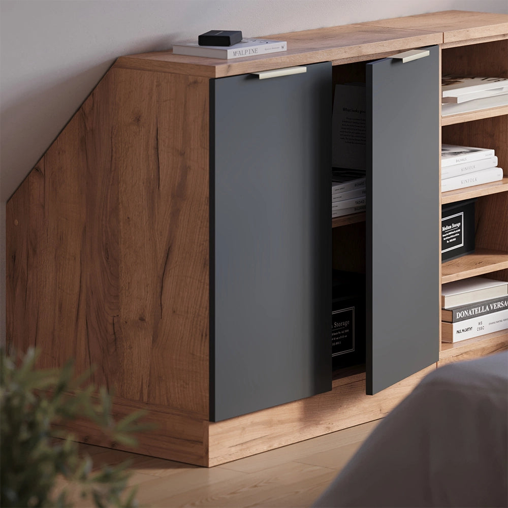 Mobile cucina sottotetto R-Line Antracite-oro/Rovere dorato 80 cm con 2 porte, carcassa 60 cm profondità Vicco