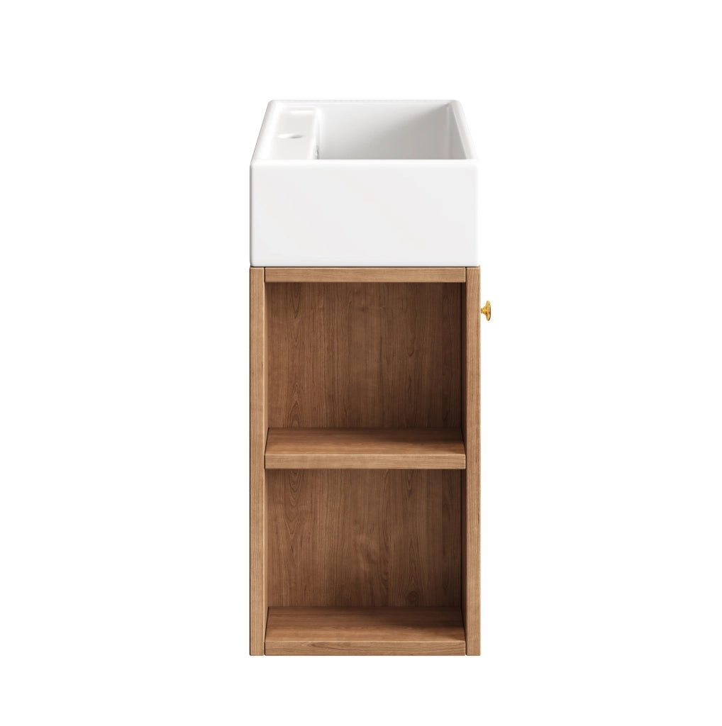 Mobile bagno ULEVR con lavabo in ceramica, vano contenitore e ripiani laterali, marrone