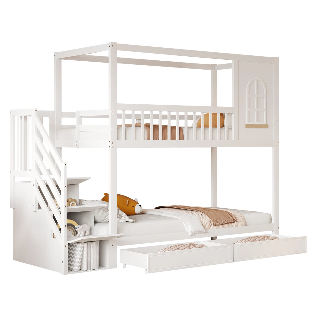 Letto a castello funzionale in legno bianco 90x200 cm