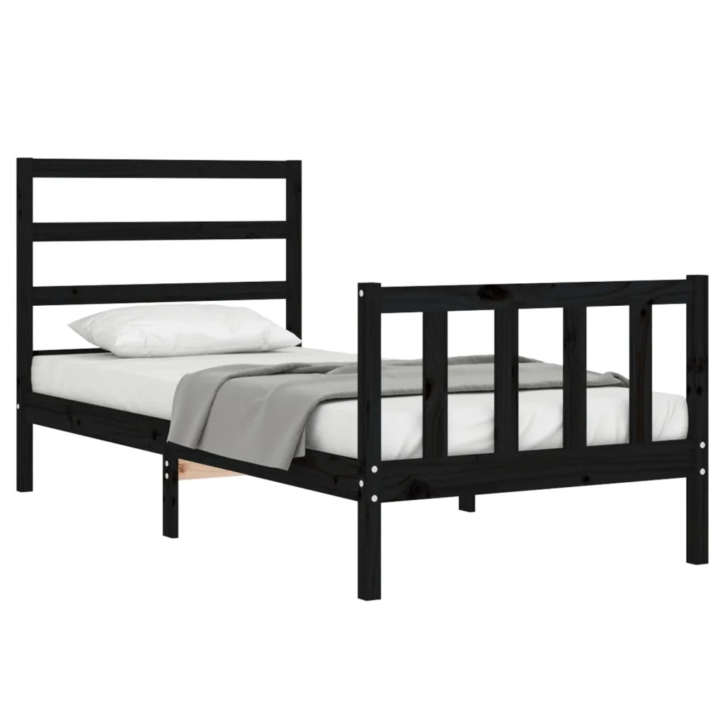 Giroletto con Testiera-Struttura Letto con testiera Nero Small Single in Legno Massello 563491