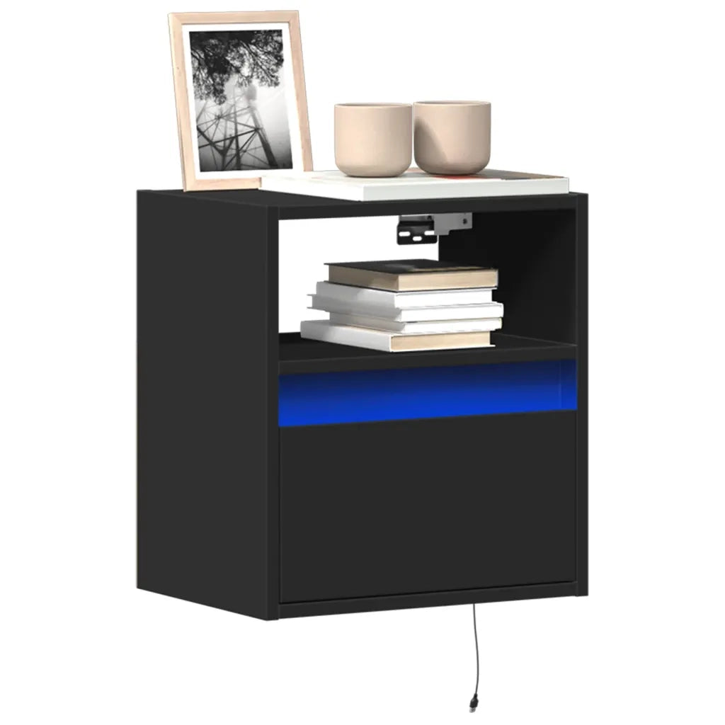 vidaXL Mobili TV a Parete con Luci LED 2pz Neri 41x31x45 cm