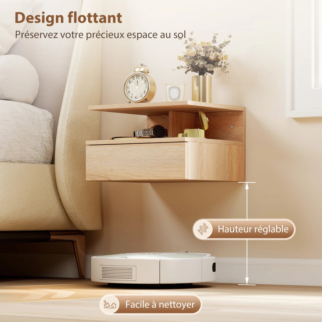 Comodino sospeso con cassetto ¨C Xylo ¨C Set 2 pezzi quercia 35x32x22,5cm