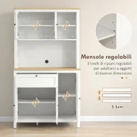 Dispensa Cucina con Cassetti, Ripiani Aperti e Scaffali Regolabili in Legno, 100x40x180 cm, Bianco