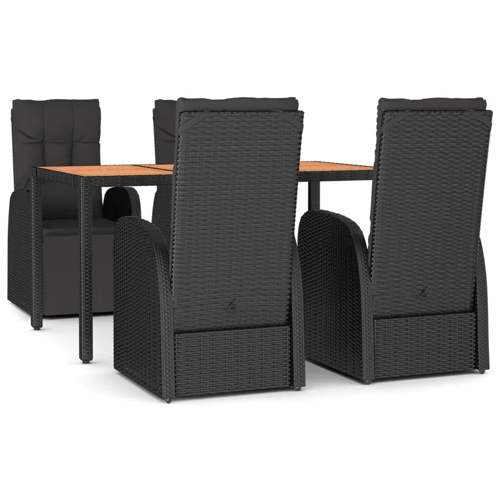 Set Pranzo Giardino 5pz Nero Polyrattan Legno Massello Acacia 3157608