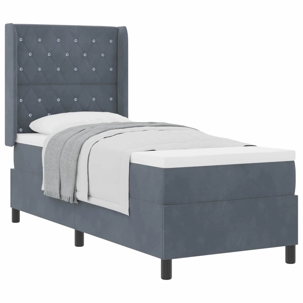 Letto a molle con materasso Grigio scuro 80 x 200 cm Velluto