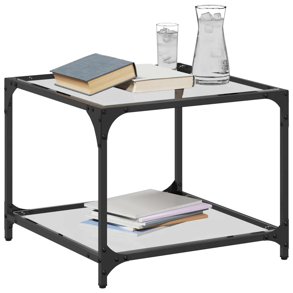 Tavolino Salotto con Piano Vetro Trasparente 50x50x40cm Acciaio 845971