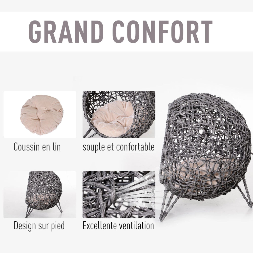 Letto per gatti rialzato con cuscino ¨C zephmum ¨C grigio 52x58 cm