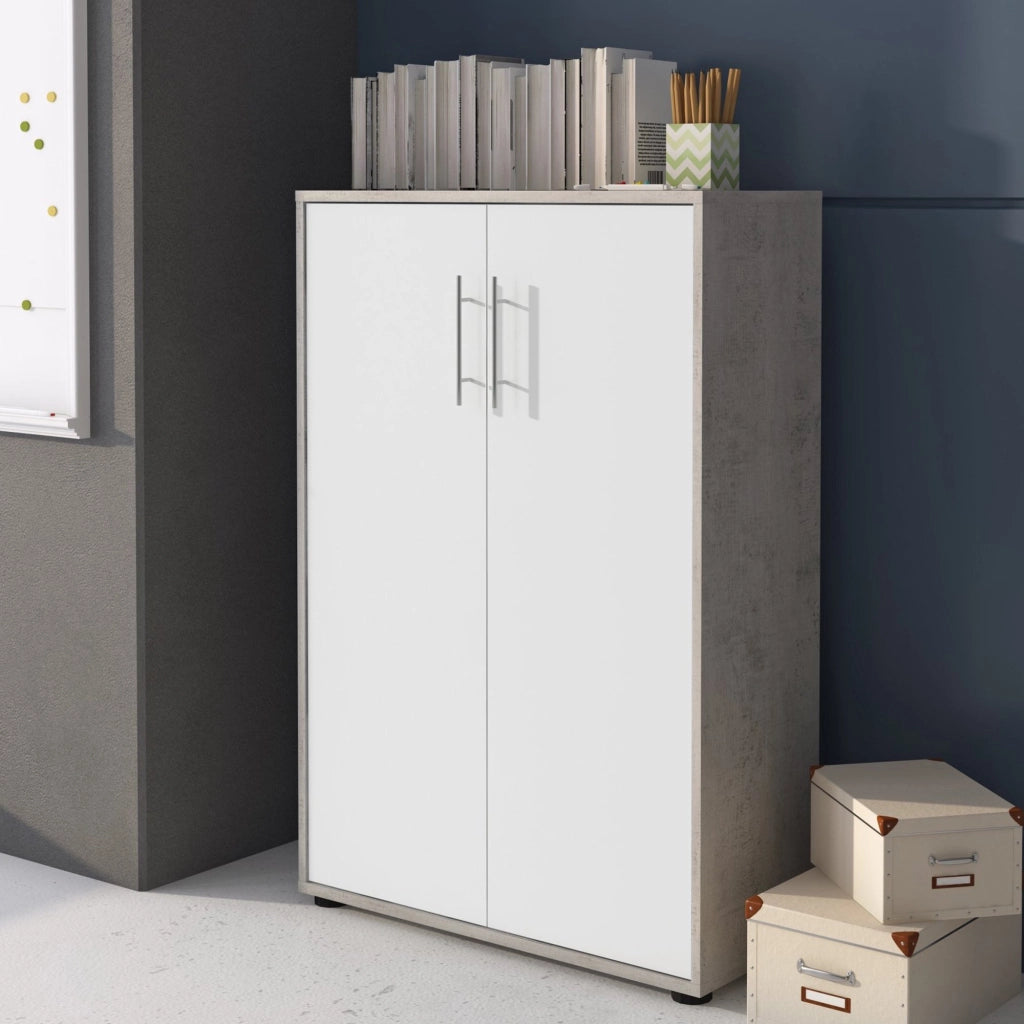 Parabita, Armadio Multiuso 2 Ante Cassetti, 79x118h cm Grigio Cemento
