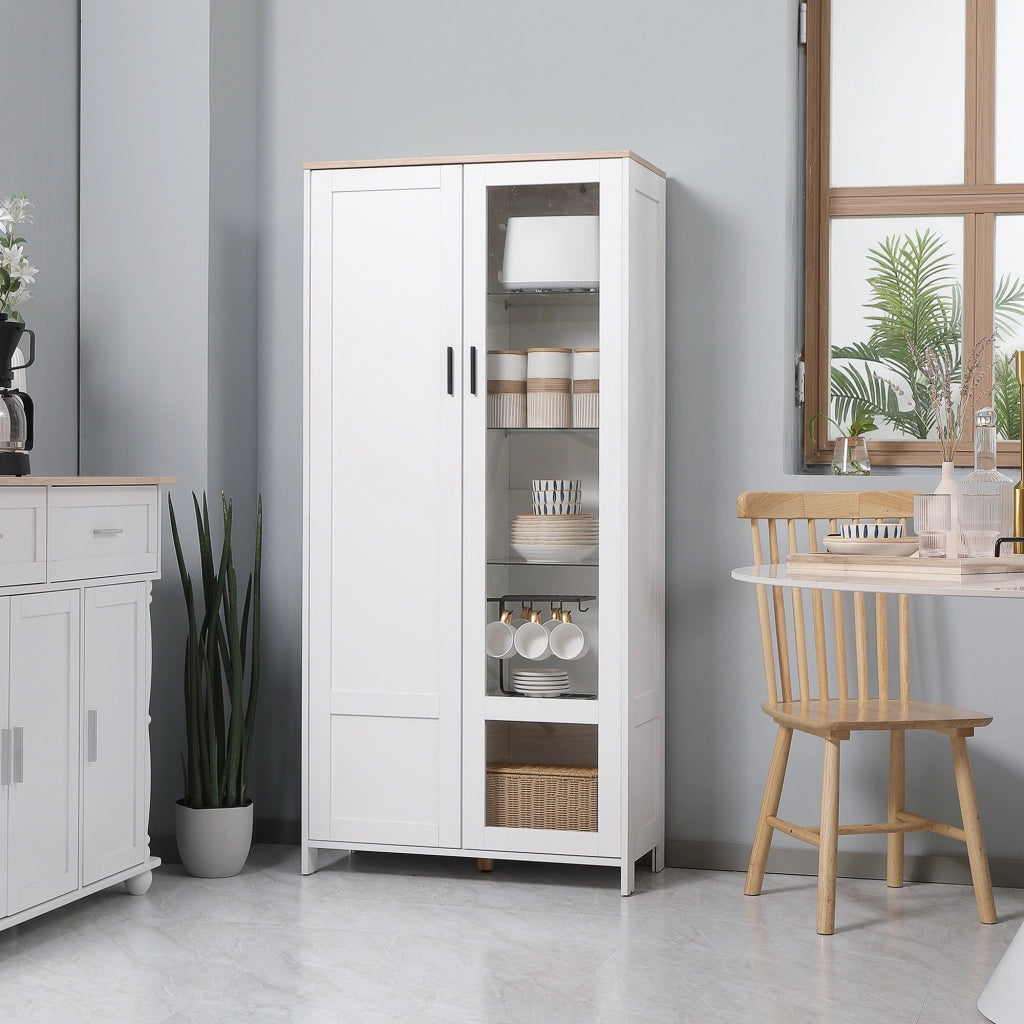 EasyComfort Credenza Moderna a 2 Ante con Mensole Regolabili in Legno e Vetro, 76x36x160cm, Bianco