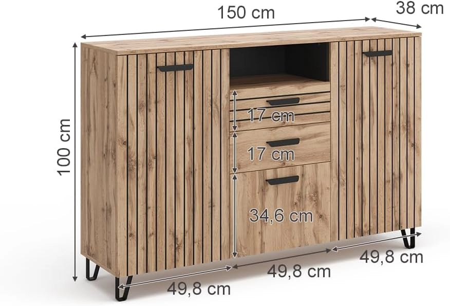 Cassettiera per camera da letto Amber, Marrone, 38 x 100 cm, con vano portaoggetti per spazio aggiuntivo
