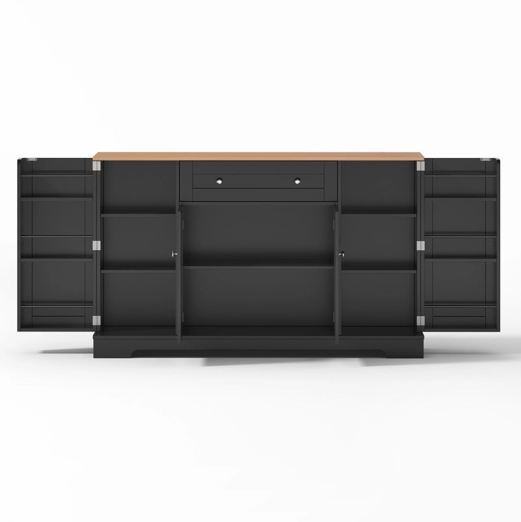 Sideboard cucina 138 cm con cassetto; ripiani regolabili in MDF nero