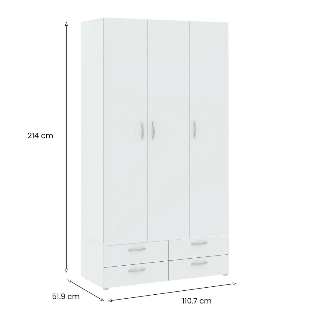 Guardaroba 3 ante Randazzo, Mobile camera da letto, Cabina armadio portabiti, Armadio appendiabiti, 111x52 h214 cm, Bianco