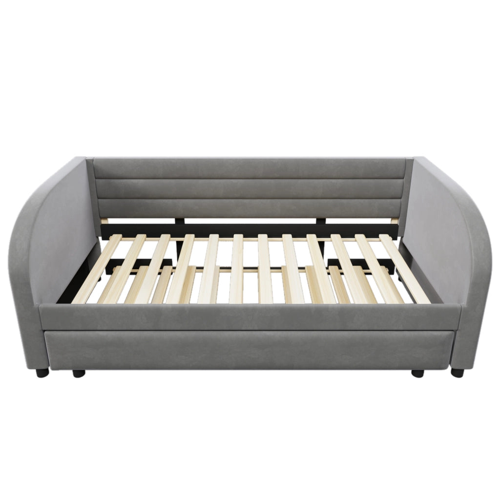 Letto imbottito 90x200 cm con letto estraibile e LED, grigio