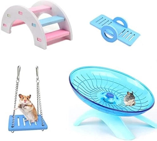 ponte arcobaleno, oscillatore e ruota da bicicletta per animali piccoli nel recinto Noia.