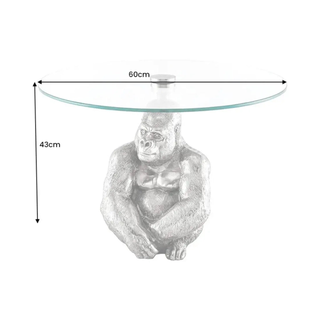 Tavolino basso GORILOX rotondo 60 cm in alluminio argentato e vetro temperato